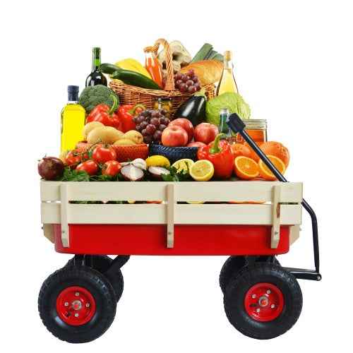 All-Terrain Garden Wagon Cart | 176 lbs Capacity, Wood Railing & 10" Air Tires