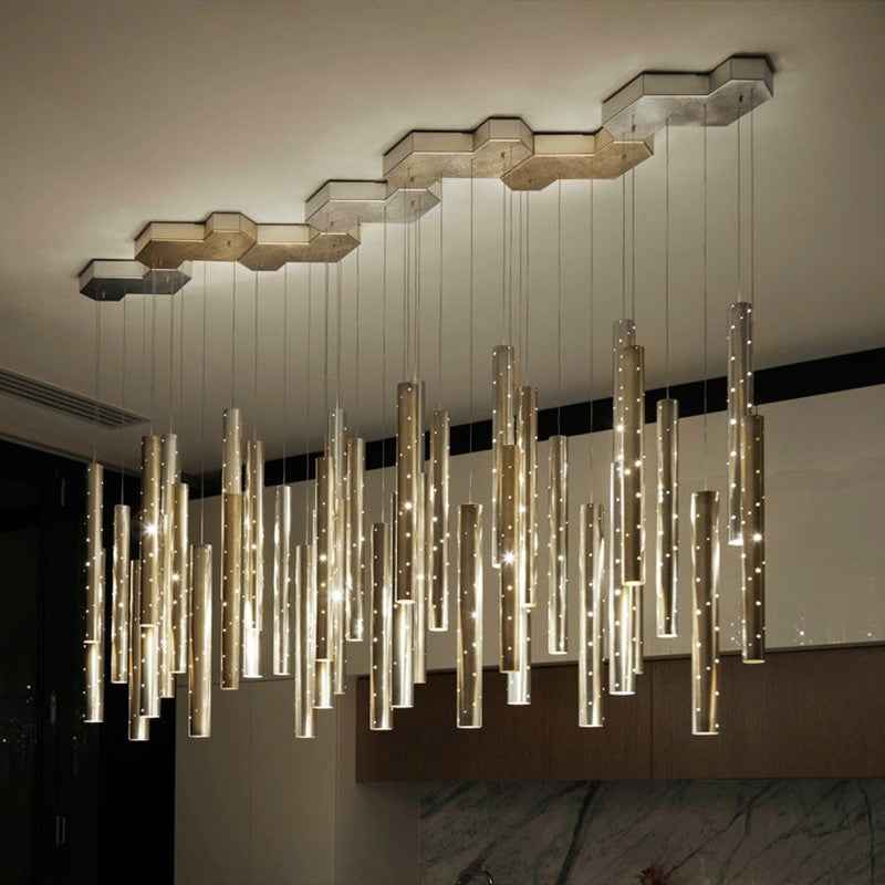 Light Luxury Aluminium 6-Head Carved Hollow Tube LED Chandelier | Gold, Silver & Mixed, Natural & Cool White