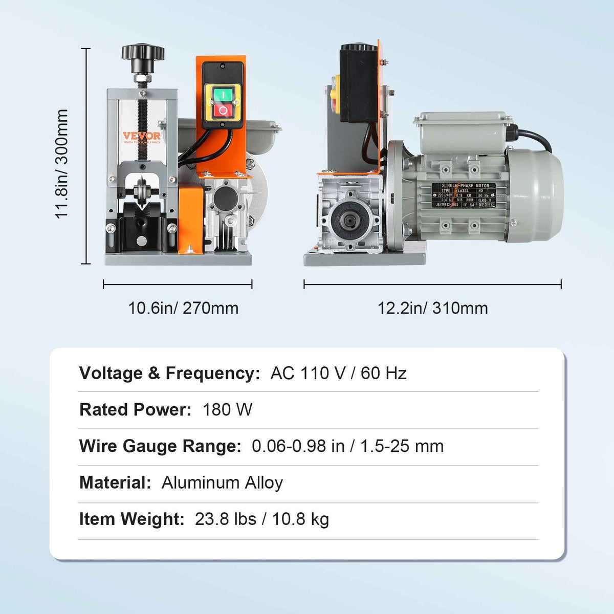VEVOR 180W Electric Wire Stripping Machine – 60 ft/min, 0.06”–0.98”, Copper Recycling | SUNSHINE EMPIRE