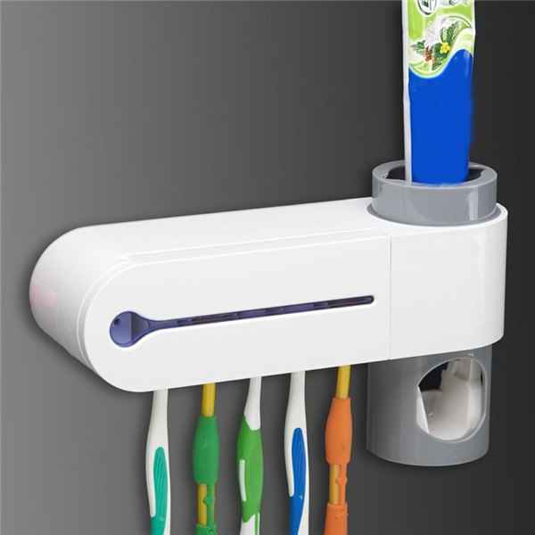 3-in-1 UV Toothbrush Sterilizer | Toothpaste Dispenser & Wall-Mount Holder | 5-Brush Family | ABS | Battery, EU, UK & US