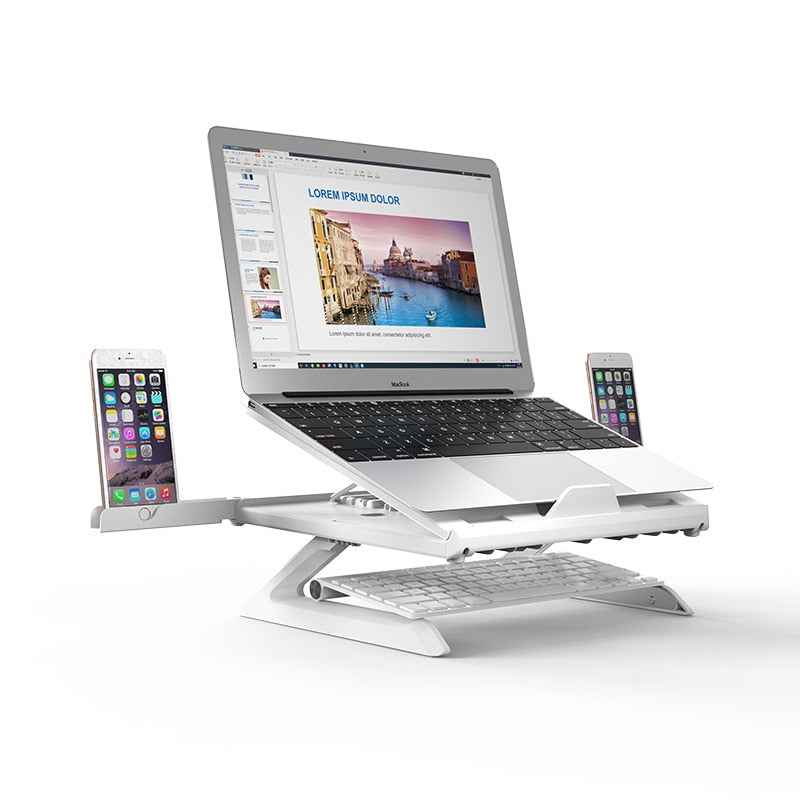 Foldable Adjustable Laptop Stand | 9 Angles | 17" | 20KG | Heat Dissipation | Phone Holder | Black & White