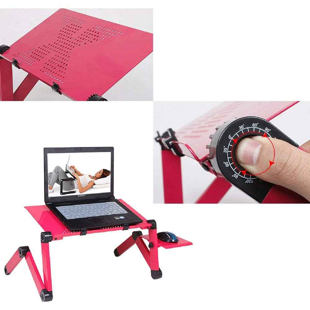 Adjustable Laptop Stand Desk with Cooling Fan & Mouse Pad | Aluminum-Magnesium, 360° Foldable | Ergonomic | Black & Red