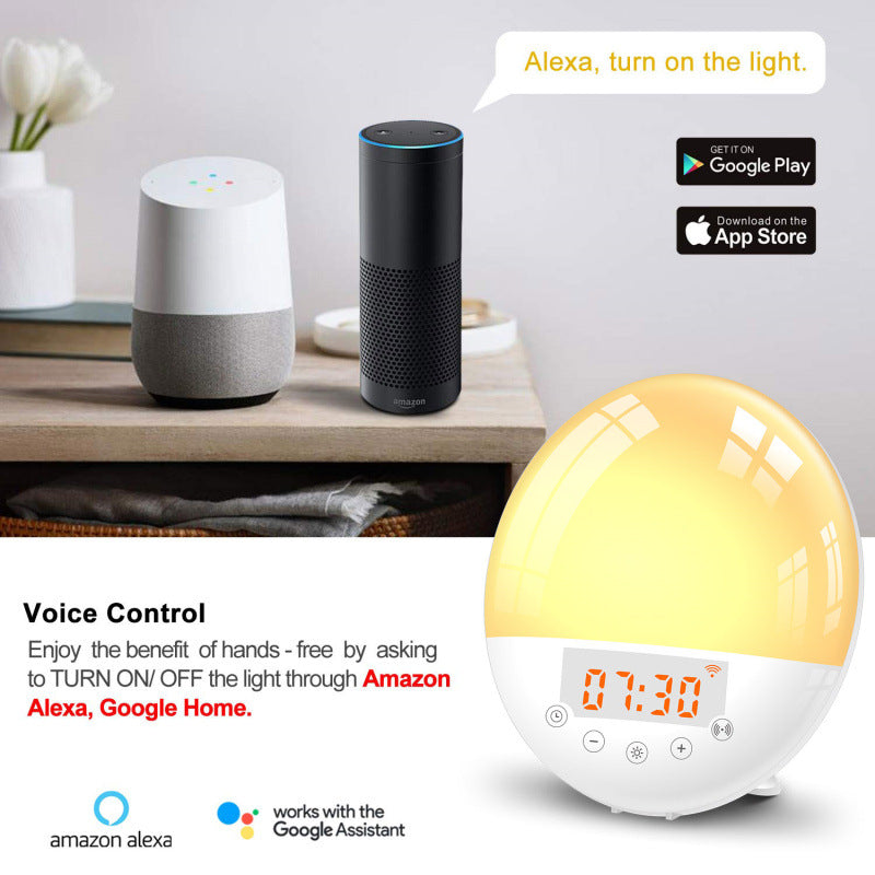 Smart WiFi Sunrise Wake-Up Light Alarm Clock | Tuya App & Voice Control | 30-Level Brightness | RGB Mood Light | FM Radio | 10 Alarm Sounds | Snooze | 170×180×110mm | AU, EU & UK