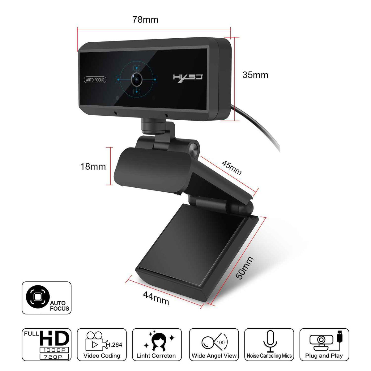 5MP USB Desktop Webcam | Autofocus | 2592×1944 | 30FPS | Driver-Free | 1.7m Cable | Black