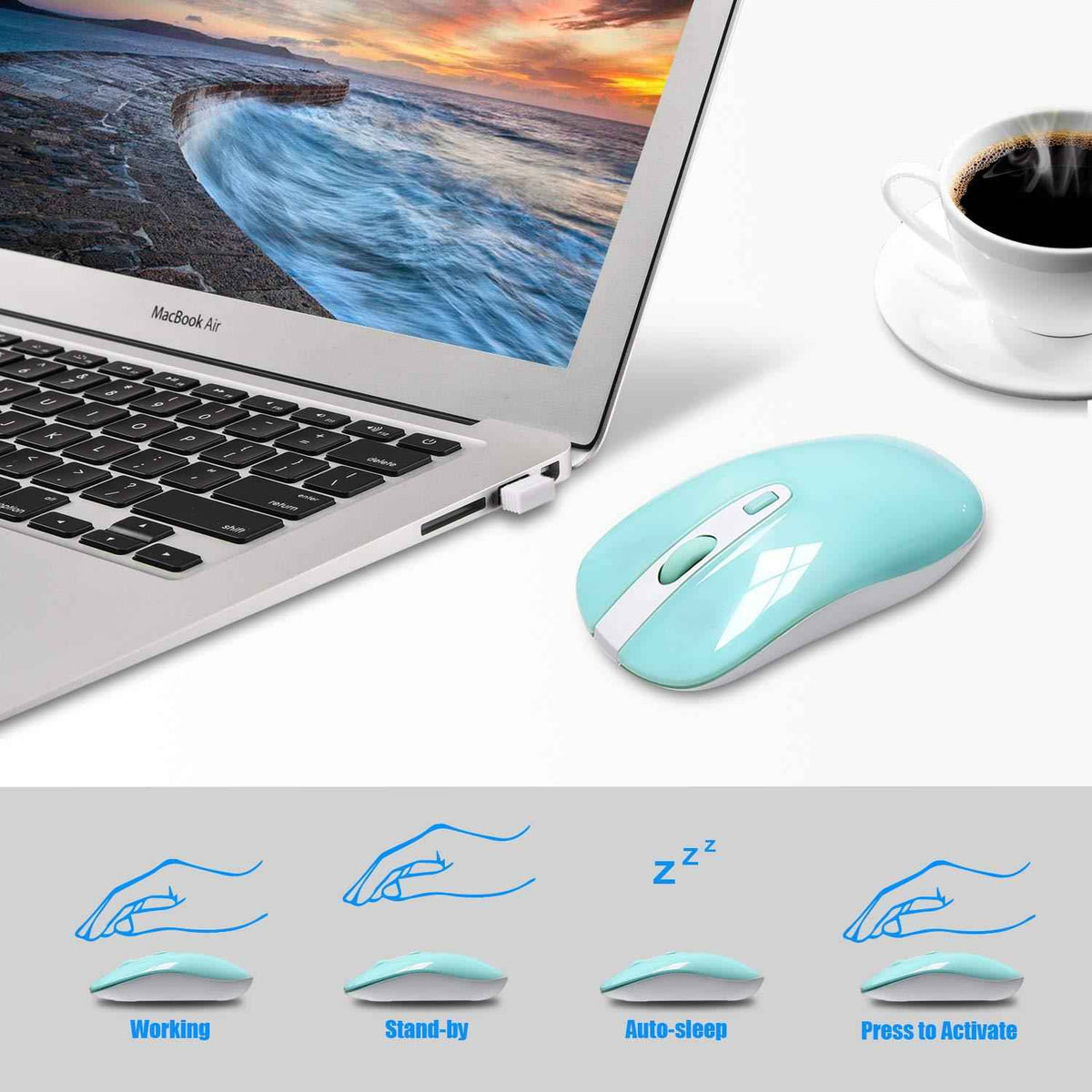 2.4G Wireless Keyboard & Mouse Combo | Full-Size Numeric Keypad | Silent | 3-Level DPI | 10m Range | Blue