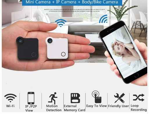 C1 CookyCam Mini WiFi Body Camera | 1080P, CMOS, Motion Detection, Time-Lapse | GoPro Compatible | Black & White