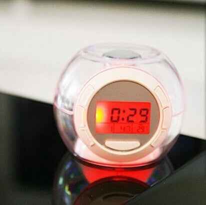 7-Color LED Alarm Clock | 6 Natural Sounds, Temperature, Timer, Snooze | LCD Display | White