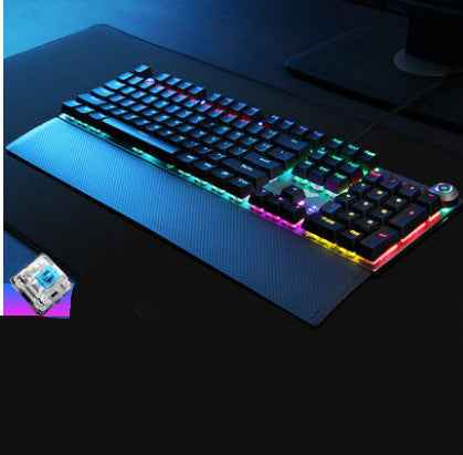F2088 Full-Size Mechanical Keyboard with Wrist Rest | 108 Keys, USB Wired | Windows & Mac | Black & Cyan Blue