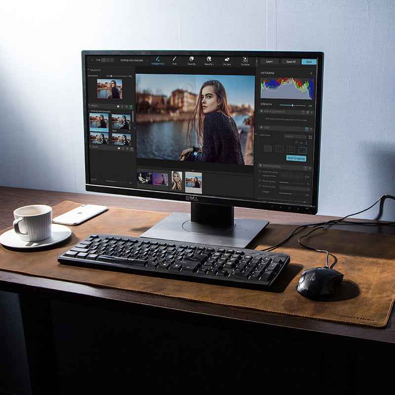Extra-Large PU Leather Desk Mat & Mouse Pad | 90×45cm | Anti-Slip | Retro Crazy Horse Texture | Coffee Brown