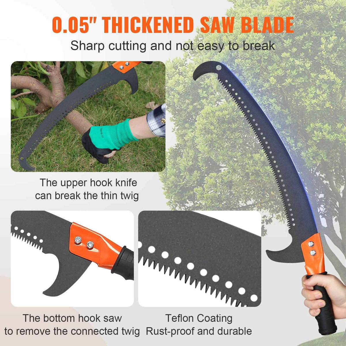 VEVOR 7.3–27 Ft Extendable Manual Pole Saw | Steel Blade, Pruning Scissors & 8 Fiberglass Handles
