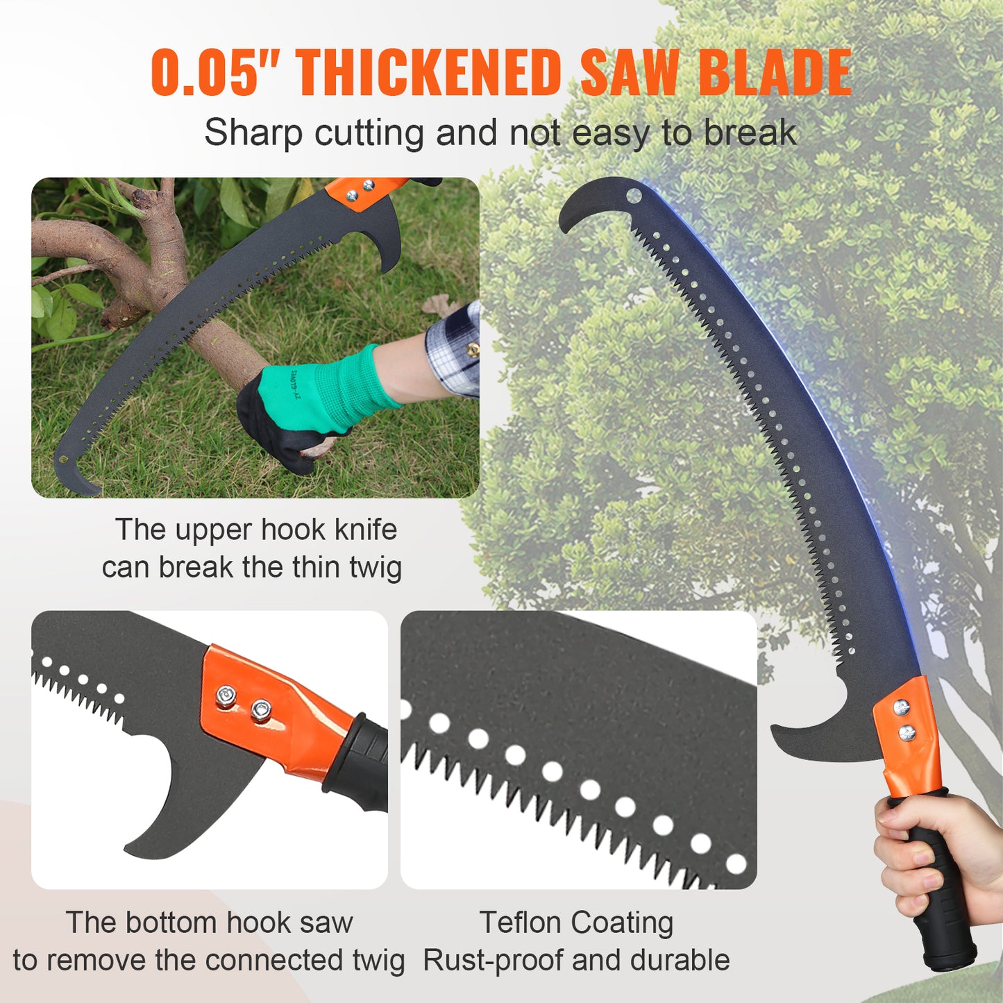 VEVOR 7.3-27 Ft Extendable Manual Pole Saw | Steel Blade & Scissors, 8 Fiberglass Handles, Tree Pruner