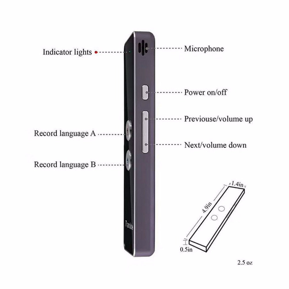 Bluetooth Voice Translator Stick | 30+ Languages | Two-Way Real-Time | 750mAh | 10m Range | iOS & Android | iTranslate App