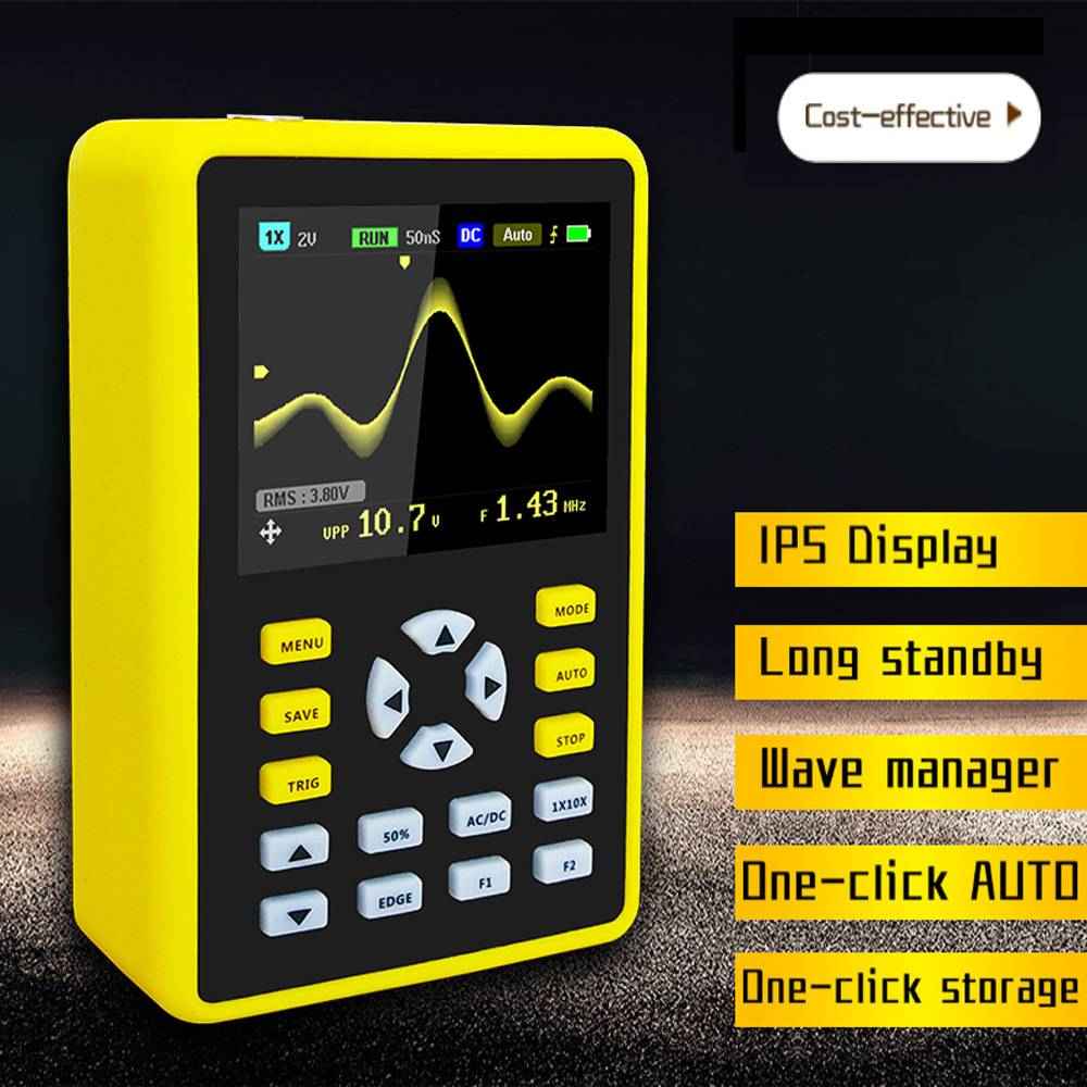 ADS5012H 100MHz Digital Oscilloscope | 500MS/s, 2.4" IPS Display, 5000mAh Battery, USB