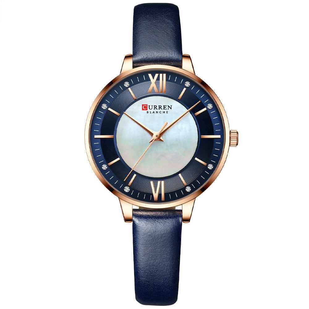 Rose Shell Ladies Quartz Watch – Genuine Leather Strap, 10m Waterproof