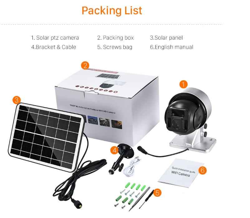 Solar Powered Wireless Dome Security Camera – 1080P CMOS WiFi & 4G 3.6mm 50m -20°C to 60°C Auto BLC | A1 WiFi, A2 4G SE Asia, A3 4G Europe + Memory Cards