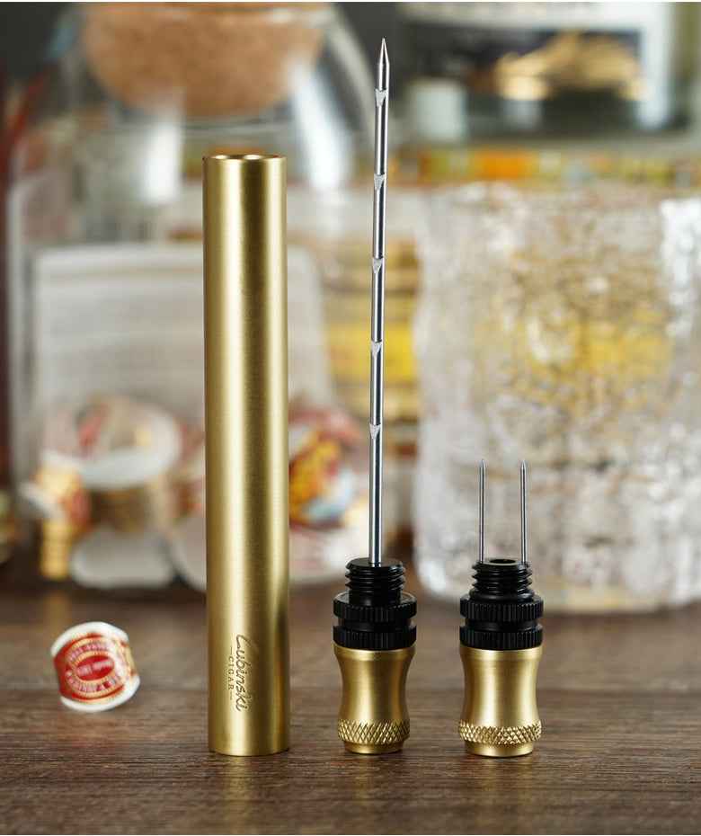 4-in-1 Zinc Alloy Cigar Punch & Vent Needle | 102mm, 7mm & 9mm Drills, Anti-Scalding | Black & Gold