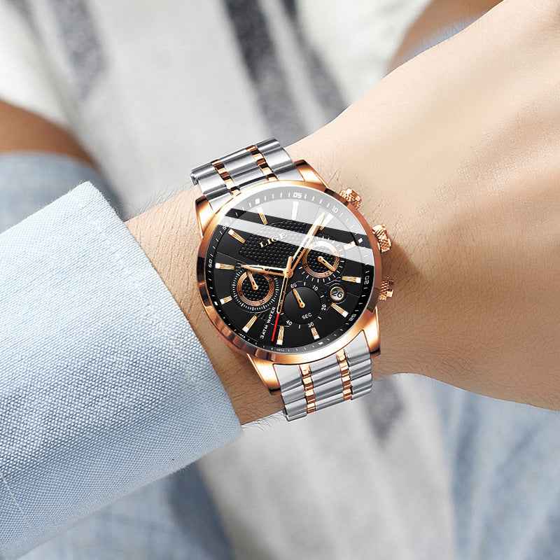 Men's 45mm Sport Quartz Watch – Chronograph-Style Dial, Mineral Glass, Leather & Steel Options (8 Styles)