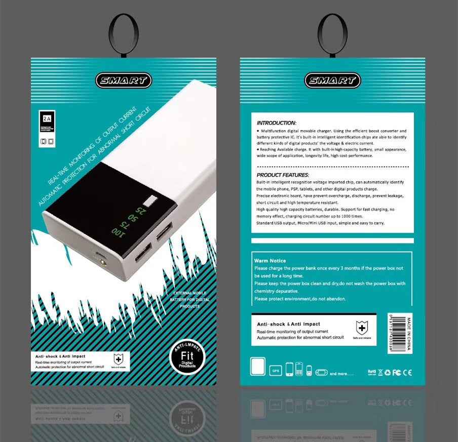 20,000mAh Slim Power Bank – 18650 Li-ion, 80% Efficiency, Ultra-Slim 135×60×20mm, Includes Charging Cable (Single & Set)