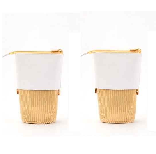 Round Corduroy & PU Leather Retractable Pencil Case | Cute Stationery Organiser | 5 Colours