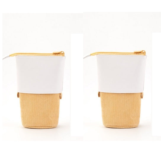 Round Corduroy & PU Leather Retractable Pencil Case | Cute Stationery Organiser | 5 Colours