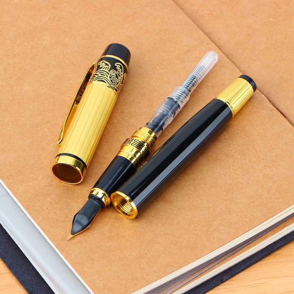 Metal Fountain Pen | Iridium Nib | Piston Ink System | Smooth Writing | Students & Gift | Black