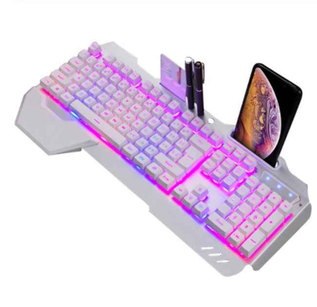 RGB Gaming Keyboard with Phone Holder & Pen Slot | 16 Backlight Modes | Waterproof | USB 2.0 | 0.1ms | Windows & Android | Black & White