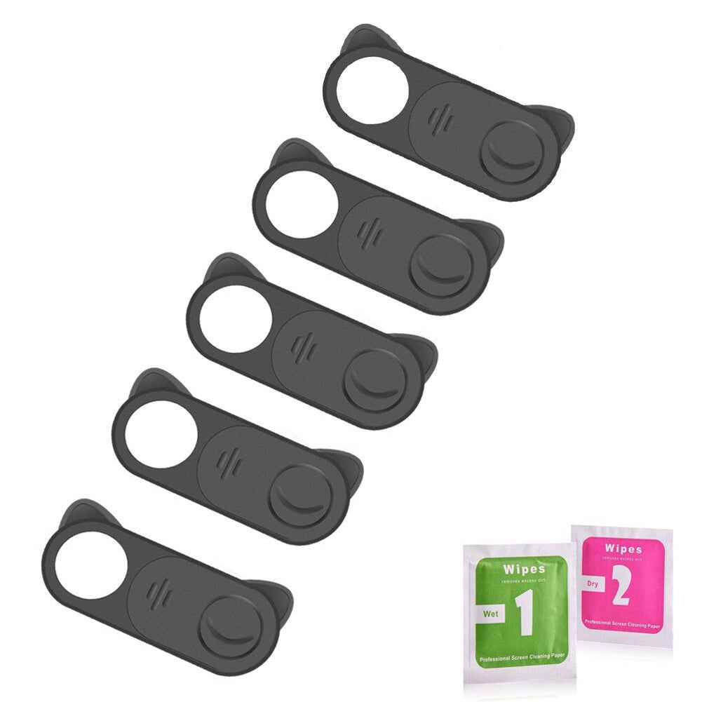 Webcam Privacy Cover Slider | Laptop Tablet Phone Camera Shutter | Peel & Stick | Black | 2-5 Pack