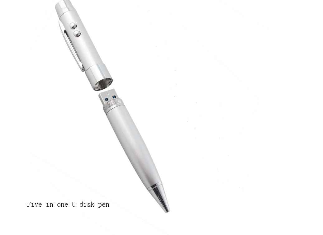 5-in-1 Multi-Function USB Pen Drive | Laser Pointer + Ballpoint + USB Flash Drive | 256MB–64GB | Black & White