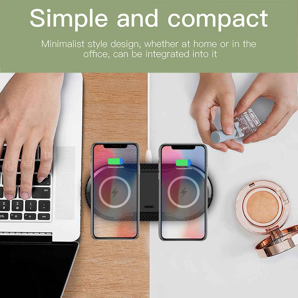 Dual Wireless Charging Pad – 10W Fast Charge, Charges 2 Phones Simultaneously, Type-C, CE/FCC Certified (Black & White)