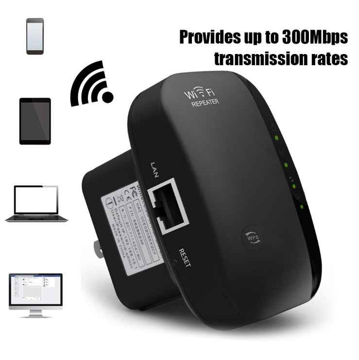 300Mbps WiFi Repeater & Signal Amplifier – 2.4GHz Wireless Extender with EU/US/UK/AU Plug