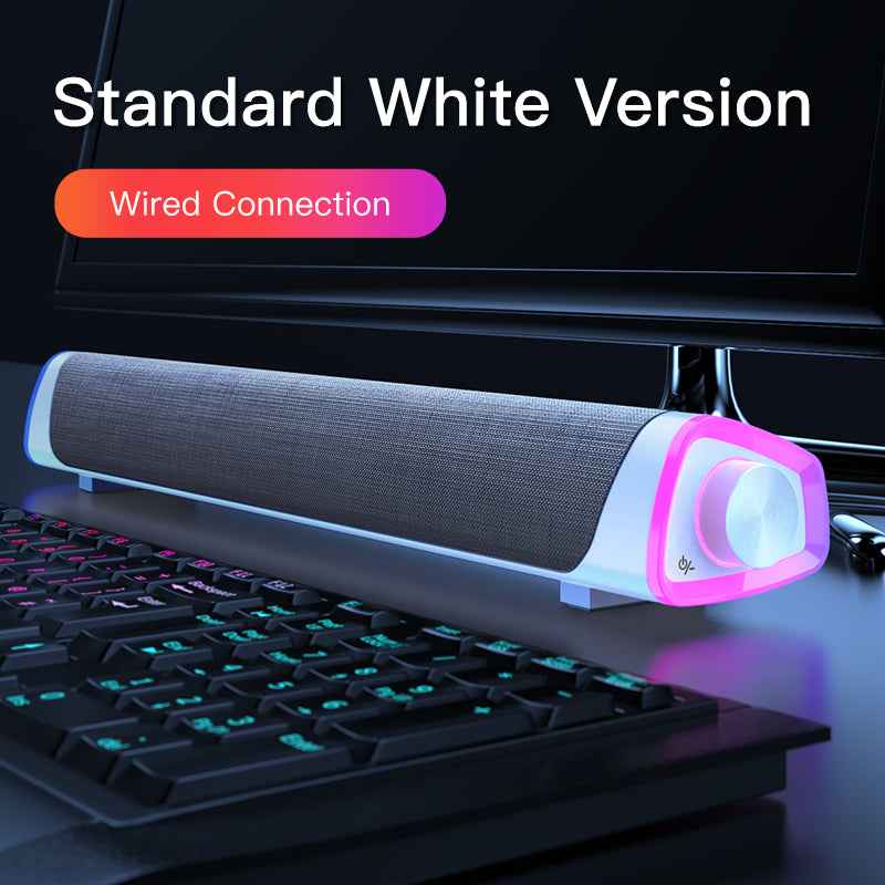 4D Computer Speaker Bar | 6W Bluetooth 5.0 & Wired | Stereo Subwoofer | USB | Mac, Laptop & PC | Black & White