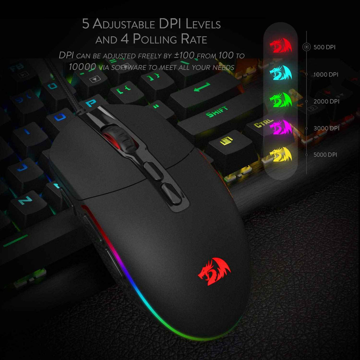 Wired Gaming Mouse 5000 DPI – 9-Button Ergonomic USB Mouse