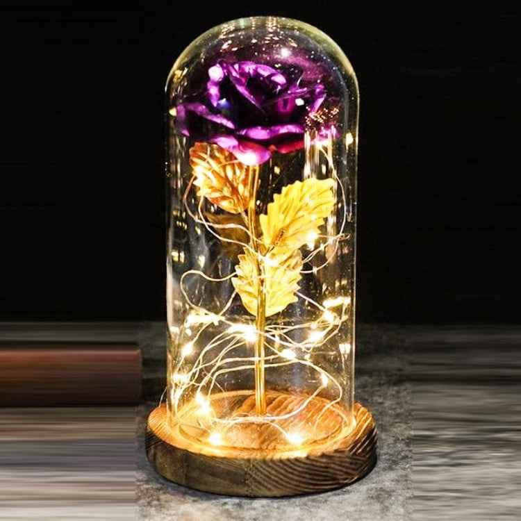 Preserved Rose Bouquet with LED Glass Cover | Silk & Velvet Roses | Solid Wood Base | AAA Battery | 300×170×160mm | 16 Colours & Styles | Valentine, Wedding & Mother's Day Gift
