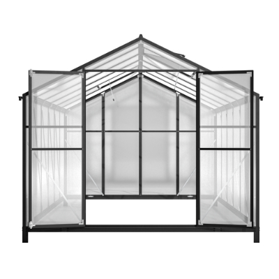 8'×12' Heavy-Duty Polycarbonate Walk-In Greenhouse | Aluminum Frame, UV Guard, Double Doors, Gutter System, Black