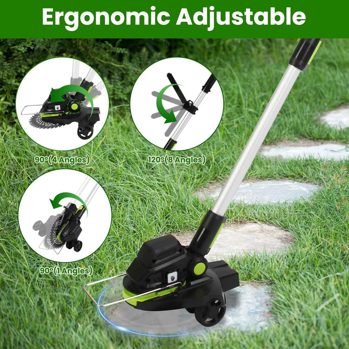 21V Cordless Brushless Grass Trimmer & Weed Edger | 16,800 RPM, 3 Blade Types, 2 Batteries