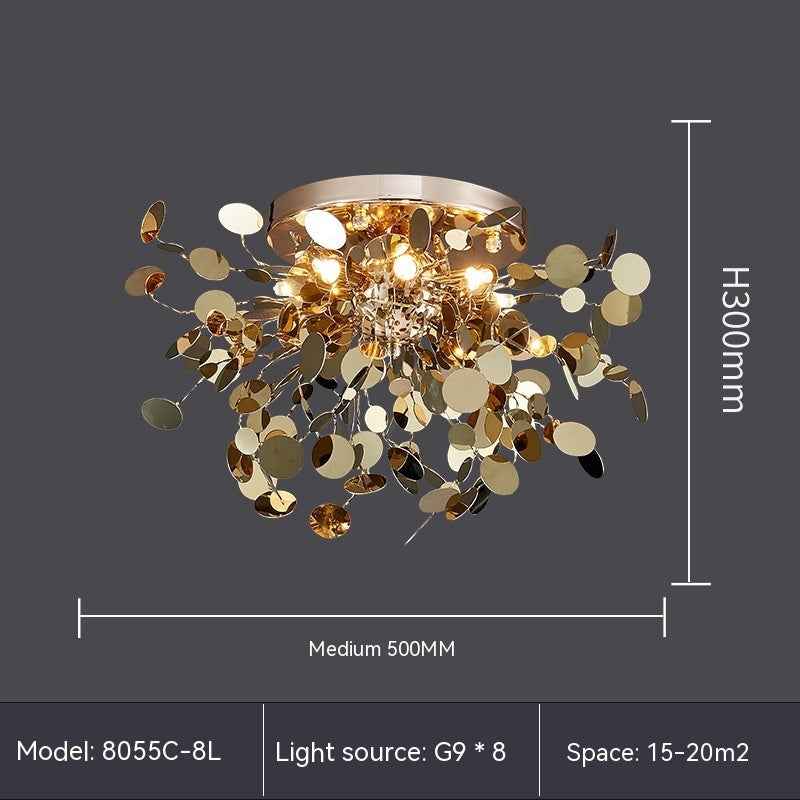 8055C-8L Stainless Steel G9 Tree Blade Chandelier | 2 Sizes D380 & D500, 220V, 15–20㎡, Multi-Space