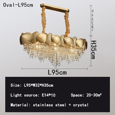 Gold Stainless Steel Crystal LED Chandelier | 3 Sizes, Round & Oval, 220V, 10-40㎡, Living Room & Dining