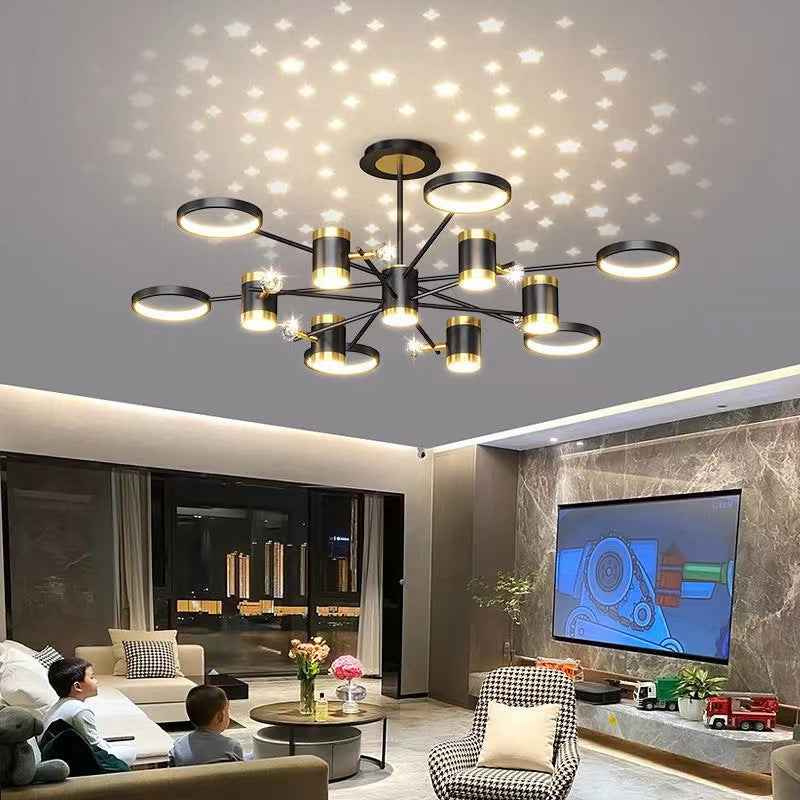 Nordic LED Iron Chandelier | 13 Heads, 1000mm, Remote & Voice Control, 30,000h LED, Black
