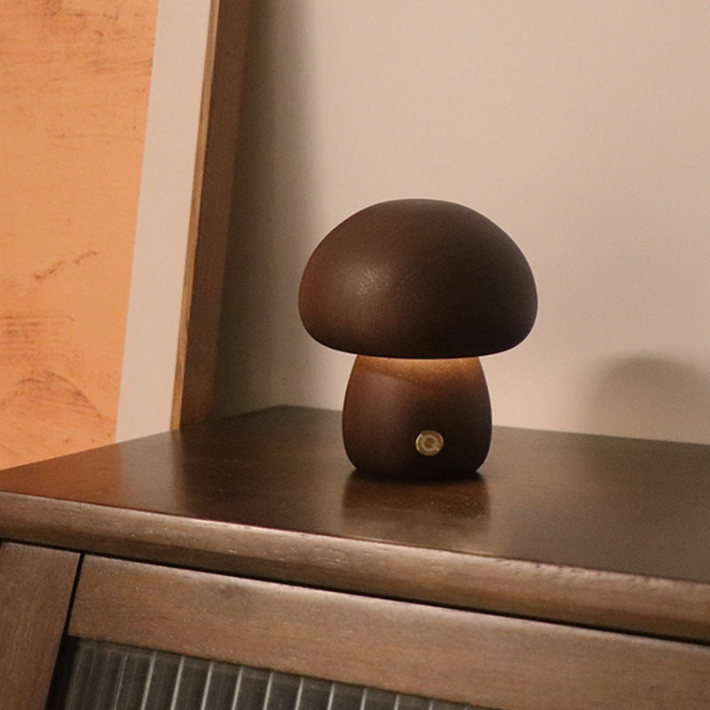 Wooden Mushroom LED Night Light | 2.4W | Touch Switch | 165×100mm | Beech & Walnut | 4 Styles | Bedroom, Kids Room & Home Decor