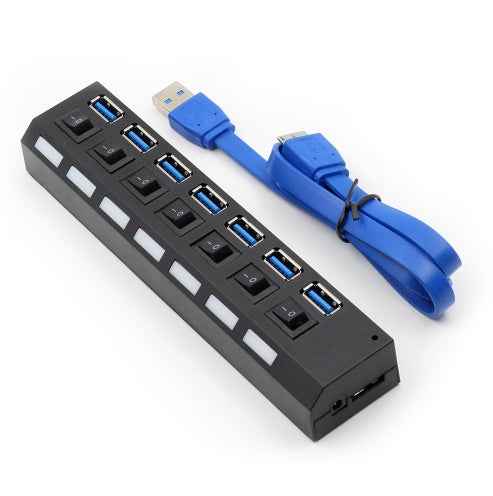 7-Port USB 3.0 Powered Hub | 5Gbps SuperSpeed | Per-Port LED | Overload Protection | US/EU Plug