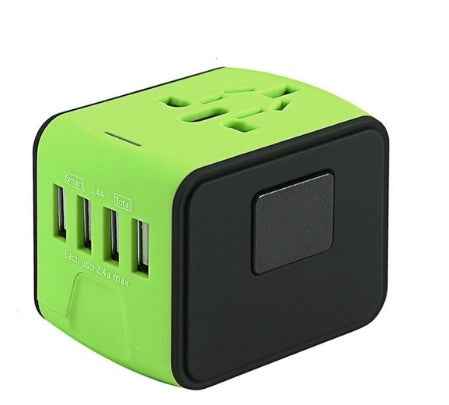 Universal Travel Adapter with USB Charging | 170+ Countries | 100–250V | 1500W | CE/RoHS/FCC | Black, Blue & Green