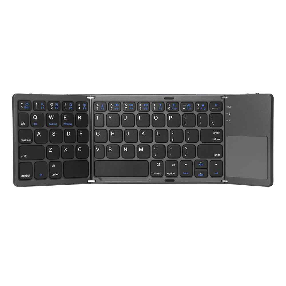Tri-Fold Bluetooth Keyboard with Touchpad | Bluetooth 3.0 | 100hr Battery | Apple, Android & Windows | Black & Silver | English & Spanish