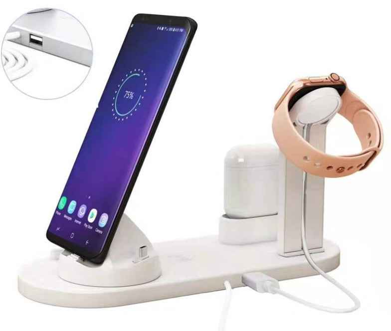 3-in-1 Fast Wireless Charging Station – 10W Wireless + Wired, Desktop Charging Dock (Black & White)