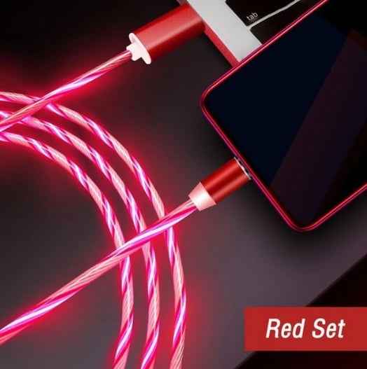 LED Magnetic Streaming Charging Cable – Fast Charge for iPhone, Android & Type-C (1m, 2.1A)