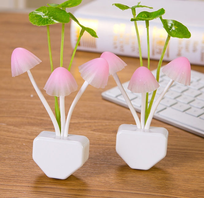 Magic Mushroom LED Night Light | 3-Colour Mushrooms | Light Sensor | 0.2W | Ceramic Pot | 45×135mm | US & EU Plug | Aquatic & Lotus Leaf | Single & Twin Pack