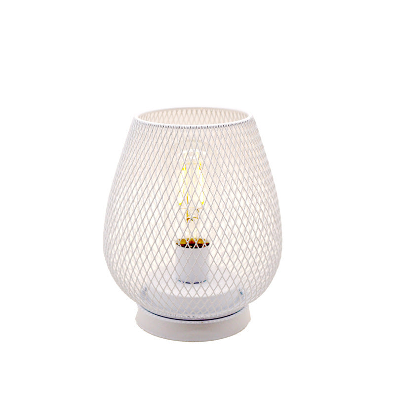 Retro Iron Art Birdcage Table Lamp | E27 | 1W 2700K 150lm | 3×AA Battery | Iron & Glass | Nordic Minimalist | Hollowed Design | Bedside, Bedroom & Home Decor | Black & White