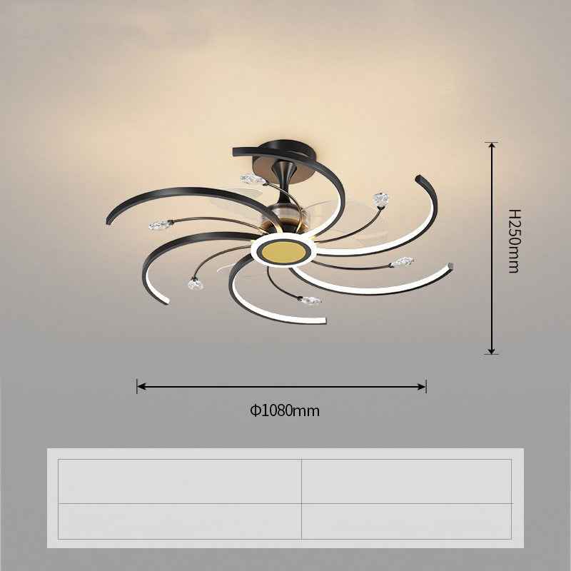 Modern Iron Black Gold LED Ceiling Fan Chandelier | Stepless Dimming, 4/5/6 Heads, 68–108cm, 220V, 15–30㎡