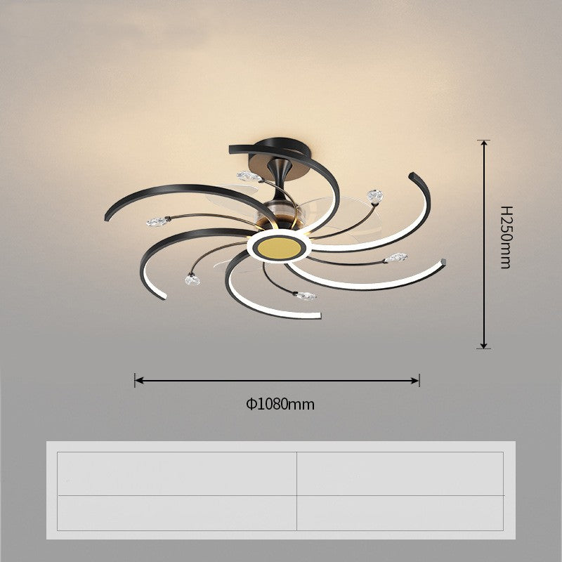 Modern Iron Black Gold LED Ceiling Fan Chandelier | Stepless Dimming, 4/5/6 Heads, 68-108cm, 220V, 15-30㎡