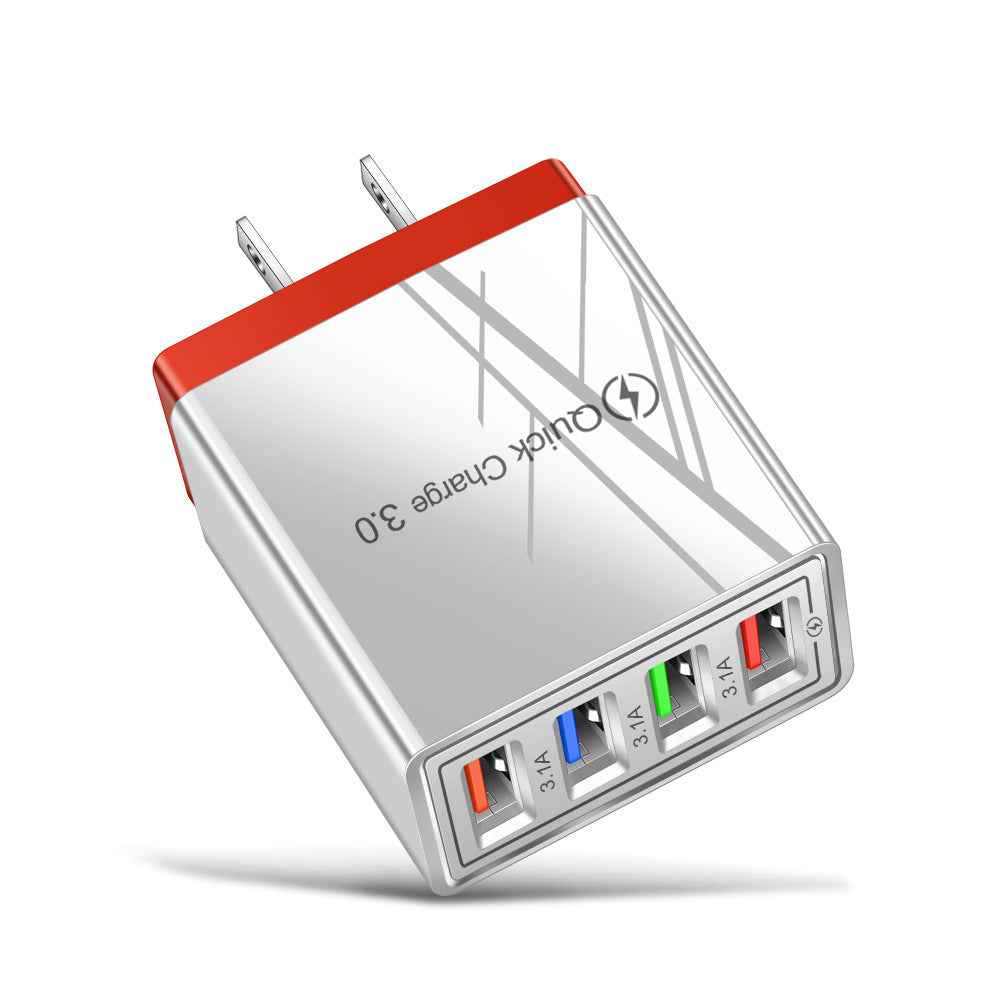 4-Port USB Wall Charger Quick Charge 3.0 – 10W, Universal Compatibility, EU/UK/US Plug (7 Colors)