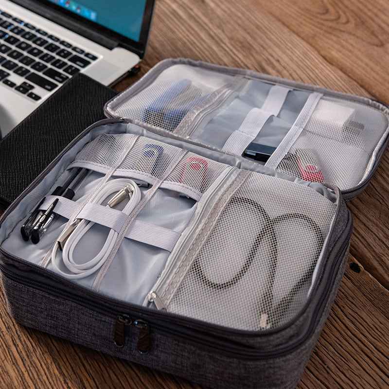 Double Layer Electronics Organizer Bag – Waterproof | Travel Cable Case | Tablets & Accessories